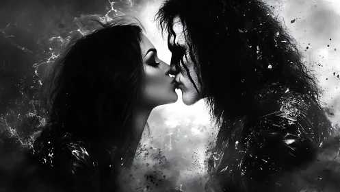 Two figures converge in atmospheric dissolution and high-contrast chiaroscuro rendering.