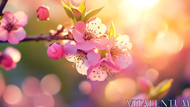 Delicate Pink Blossoms Dancing in Golden Sunlight