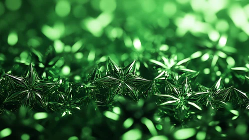 Green metallic star forms with shallow depth of field.