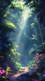 Luminous Jungle Cathedral: Where Light Pirouettes Through Emerald Depths.