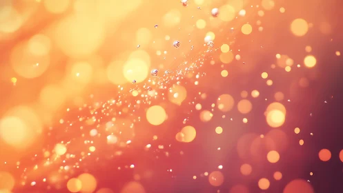 Water droplets suspended before orange bokeh background