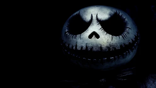 Grinning skull character in dramatic low key blue lighting.