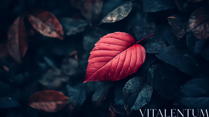 Solitary crimson leaf whispers loudly in a midnight garden