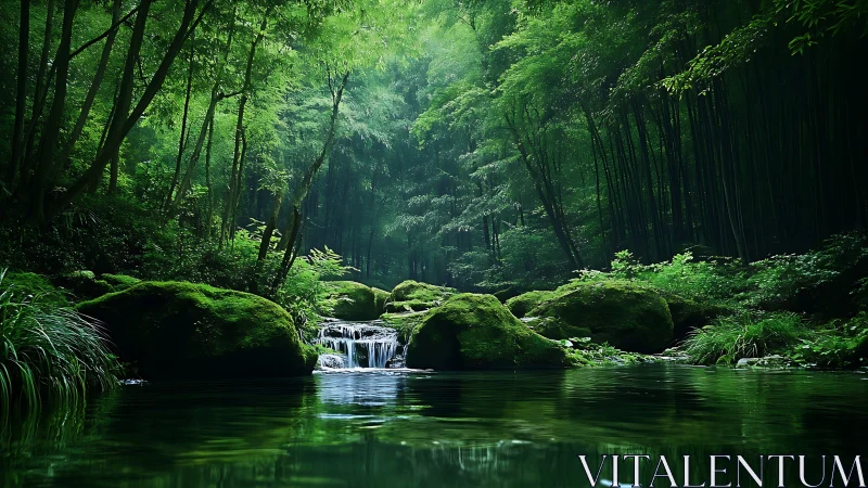 Temperate deciduous forest ecosystem with cascading microhabitat stream.