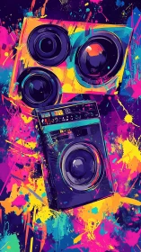 Colorful speaker stack illustration shows dynamic audio equipment