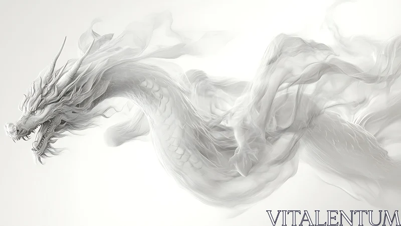 Monochrome dragon form transitions into semi-translucent smoke