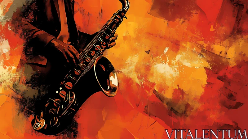 Silhouetted saxophonist holds instrument against abstract field