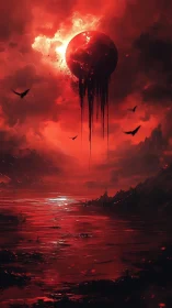 Bleeding crimson moon over drowned twilight kingdom.