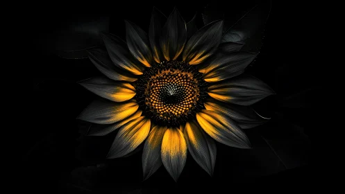Golden Sunflower Blooming Against Darkness.