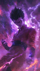 Voltaic warrior enveloped in violet plasma turbulence.