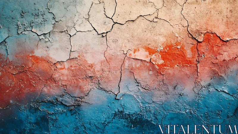 Cracked painted wall texture in abstract style with vibrant tones.