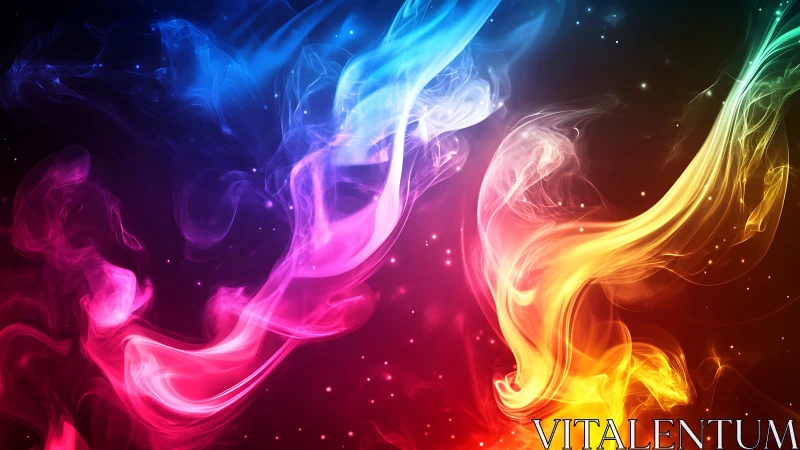 Digital painting of multicolor luminous swirling nebula forms.