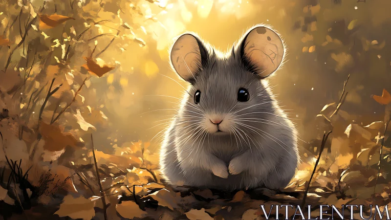 Backlit autumn forest mouse rendered in soft digital painting