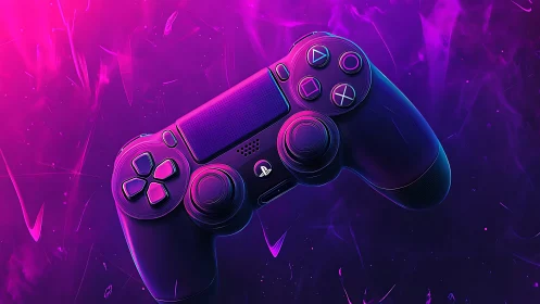 Neon PlayStation Controller. Cyberpunk Gaming Device.