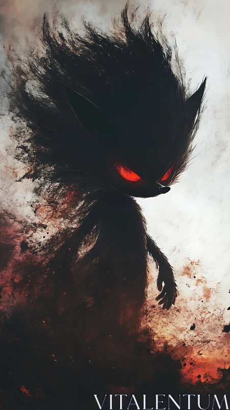 Dark silhouetted creature stands in fiery smoky haze