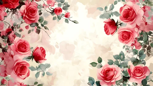 Pink roses bloom abundantly in soft watercolor elegance.