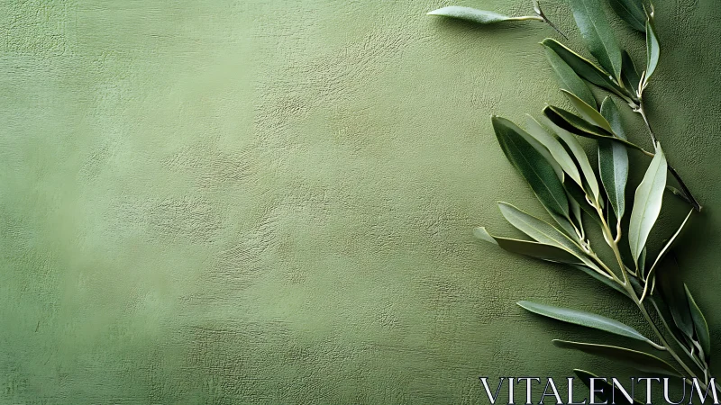 Olive branch sprig on textured matte sage green background