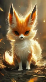 Golden forest fox portrait in soft glowing light.