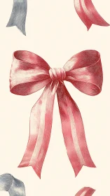 Vintage red ribbon bow illustration on cream background.