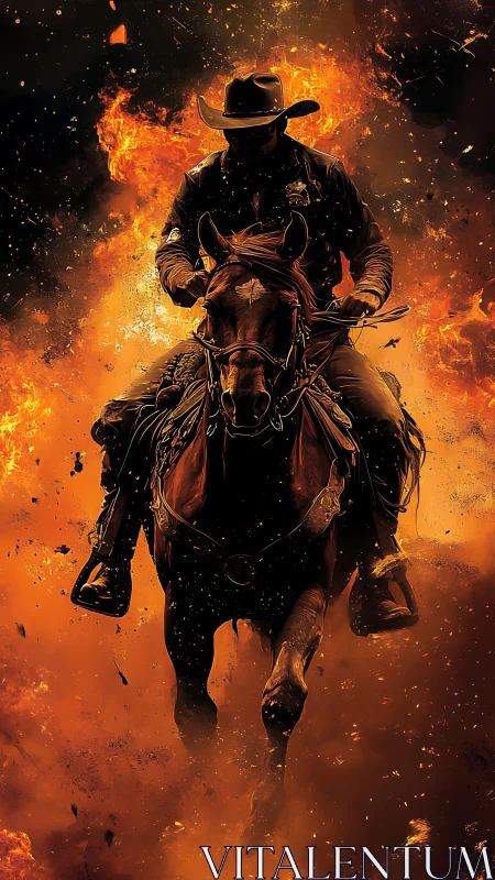 Cowboy Rider Engulfed in Flames. Wild Western Action.