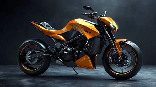 Striking orange street motorcycle glowing with sleek power.