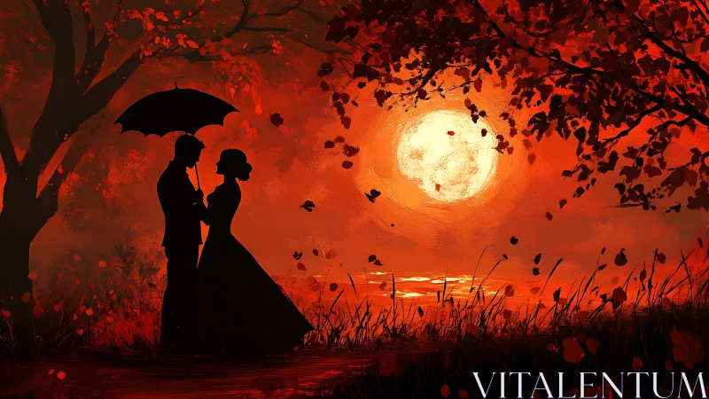 Romantic Silhouette Under Autumn Moonlight