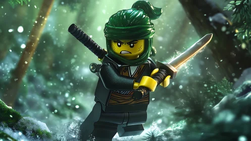 Emerald forest ninja minifigure charges through glowing mist.