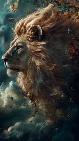 Majestic lion spirit emerges from celestial storm clouds