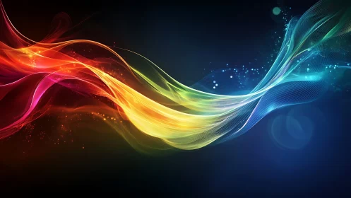 Multicolor light waves on dark background in digital motion.