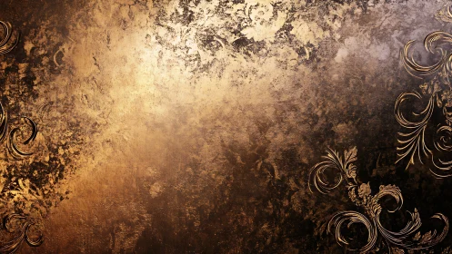 Gilded baroque scrollwork on distressed metallic gradient field.