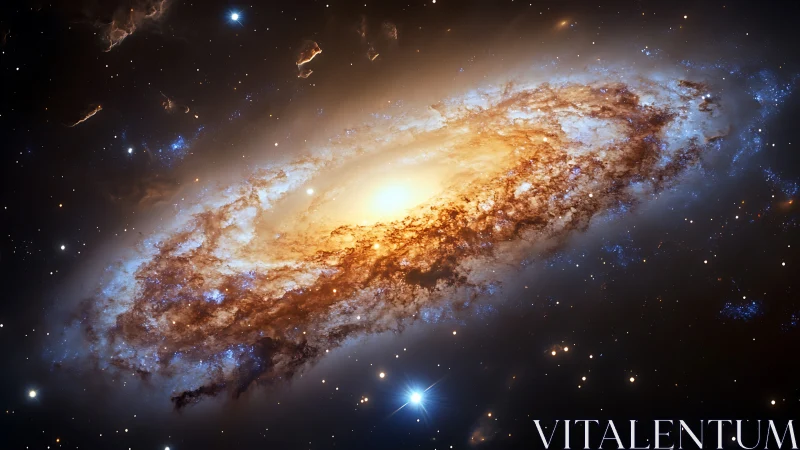 Photorealistic spiral galaxy with luminous stellar core rendering.