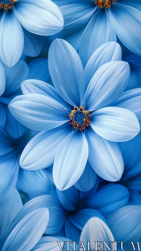 Blue Flower Macro Study: Detailed Petal Structure and Golden Stamen Detail