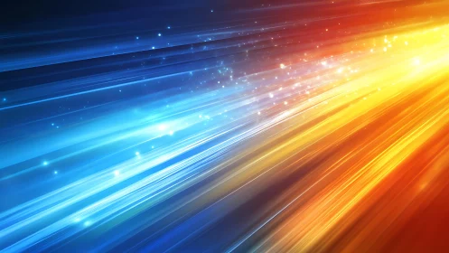 Abstract light streaks in blue and orange hues, dynamic digital art.