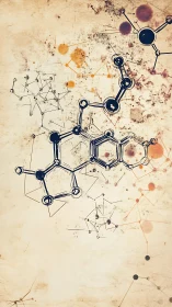 Molecular network schematics on aged textured background.
