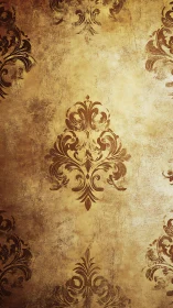 Damask floral ornament pattern on distressed gold background