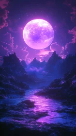 Moonlit violet canyon where quiet water mirrors magic.