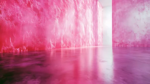 Pink textured corridor with reflective polished floor.