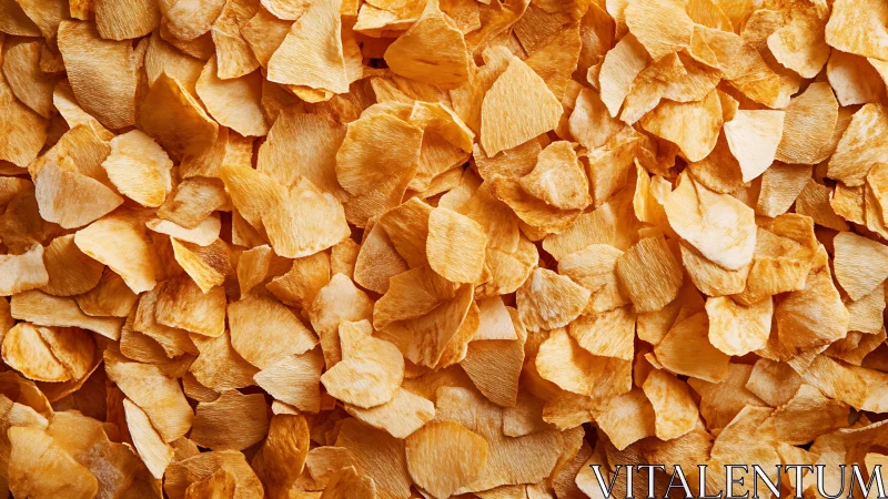 Overlapping dried root chips form a warm monochrome field