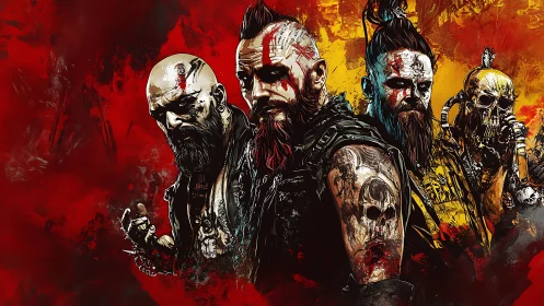 Warpainted warriors emerge through searing red chaos storm.