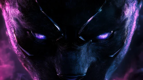 Luminescent panther visage in neon-charged close-up profile.
