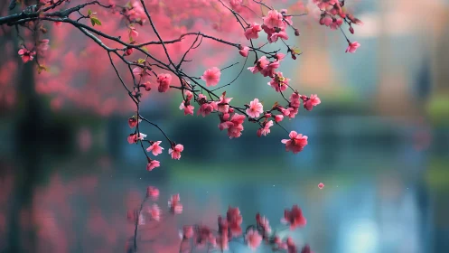 Cherry Blossoms Mirror Dreams in Still Waters.