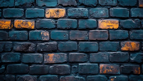 Dark blue brick wall with orange accents in modern grunge style.