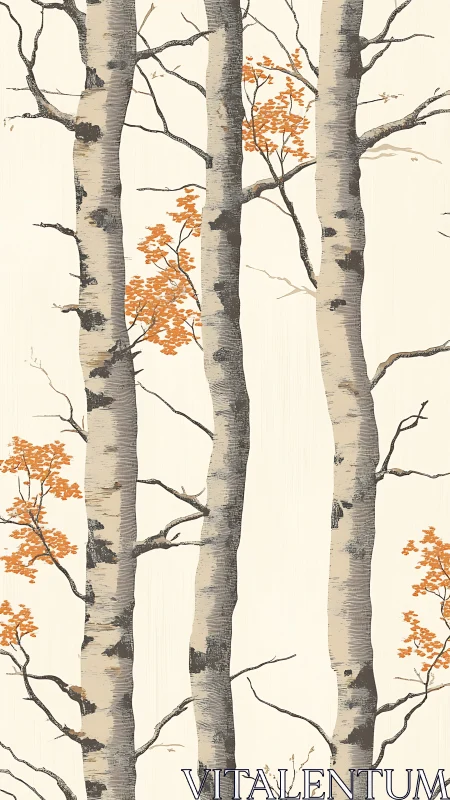 Quiet birch grove with soft autumn branches and light.