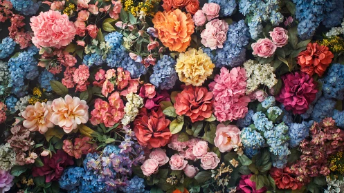 Dense Floral Composition: Full-Frame Layered Botanical Arrangement.