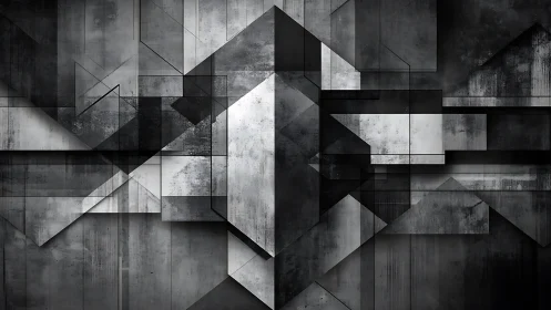 Monochrome geometric planes intersect with layered industrial textures