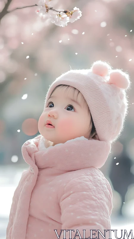 Winter Reverie: Ethereal Infant in Rose-Toned Seasonal Repose.