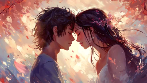 Romantic Moment: Digital Painting of Two Figures in Autumn.