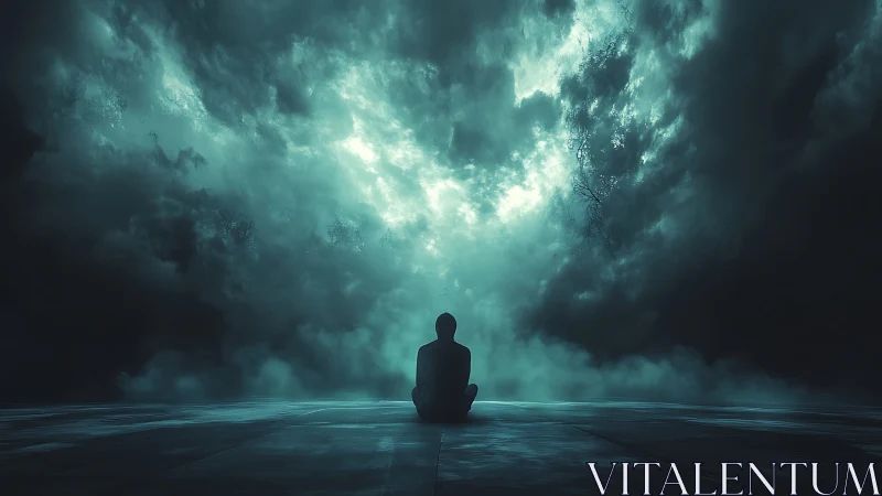 Solitary silhouette studies volumetric storm clouds and skylight