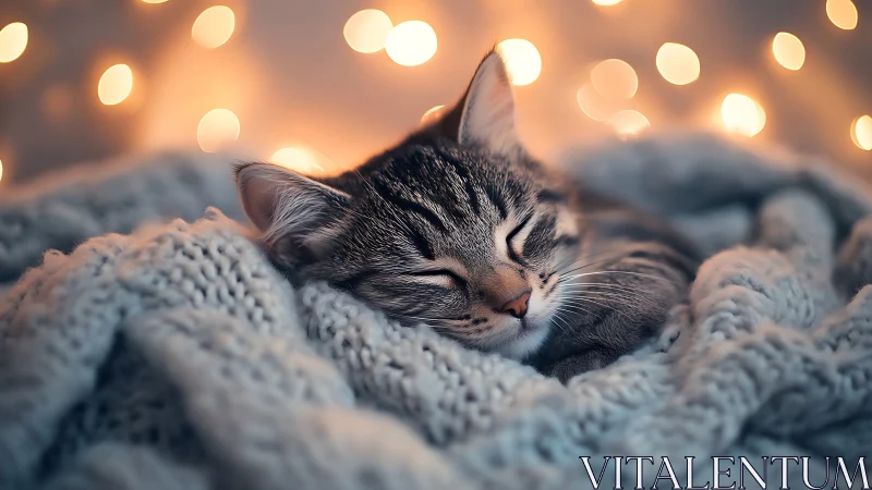 Tabby Dreams Nestle Deep Within Cozy Luminescent Warmth and Blankets
