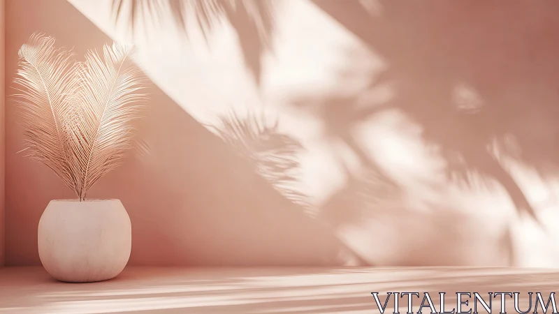 Soft shadows choreograph a blush-toned minimalist palm scene